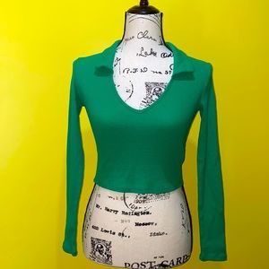 FOREVER21 Green Long Sleeve Cropped Top